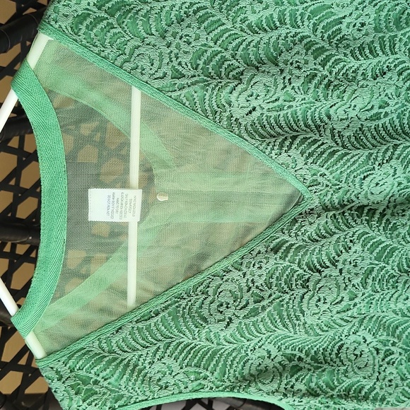 Vintage Lace & Mesh Sleeveless Zip Blouse - Green - Picture 7 of 10
